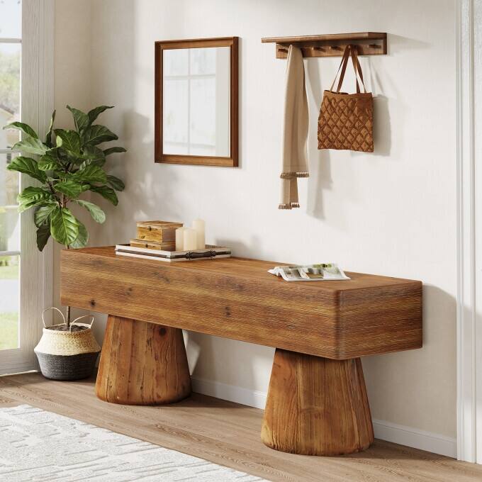 47" Solid Wood Entryway Shoe Bench, Farmhouse End of Bed Bench