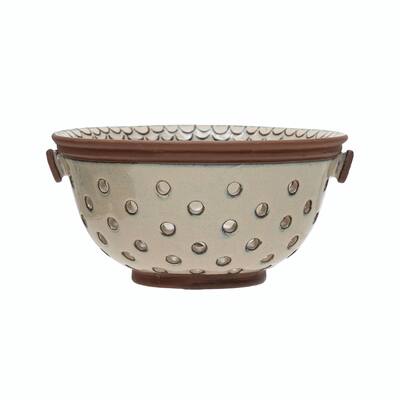 Stoneware Colander with Edge Detail - 8.5"L x 8.0"W x 4.1"H
