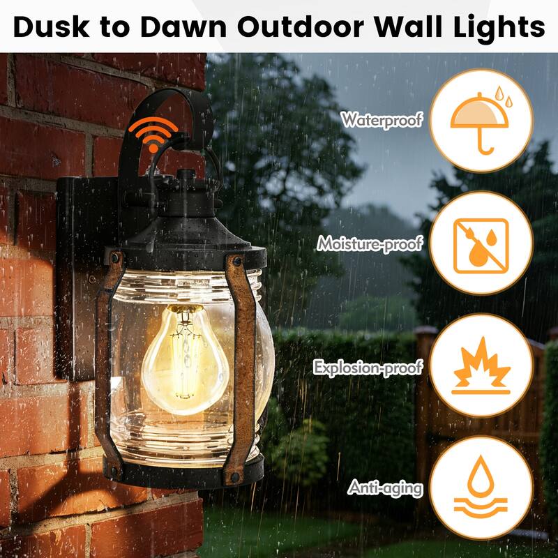2-Pack 1-Light 11.84-in Outdoor Wall Light with Black and Barnwood