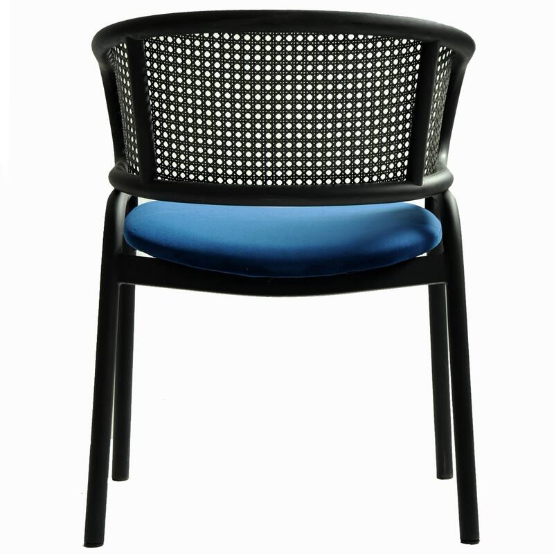 Ervilla Modern Upholstered Accent Side Chair with Wicker Back and Black Iron Legs for Dining Room & Kitchen, Set of 4