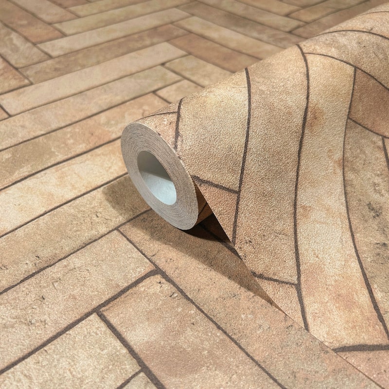 Galerie Wallcoverings Bricks and More Collection Herringbone Brick Matte Finish Vinyl on Non-woven Wallpaper Roll