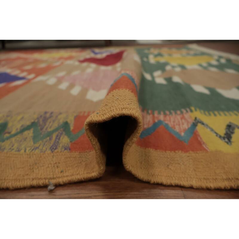 Hand Woven Oriental 100% Wool Carpet Southwestern Modern Multi-Colored Kilim Area Rug - 9' 9'' X 6' 8''