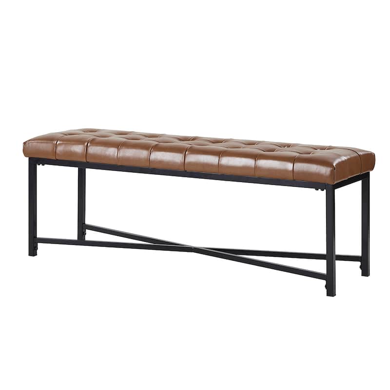 Eberhard Modern 50.5" Genuine Leather Upholstered Bench with Metal Legs by HULALA HOME