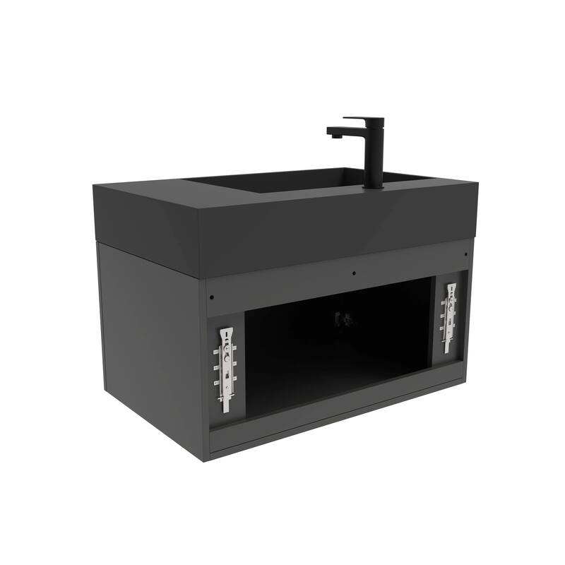 Amazon 30" Wall Mounted Bathroom Left Basin Vanity Set w/ Black Top