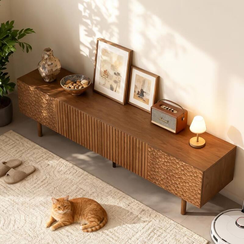 86.6'' Modern Wood TV Stand with Textured Doors & Storage, Media Console for Living Room & Bedroom, Fits TVs up to 90''