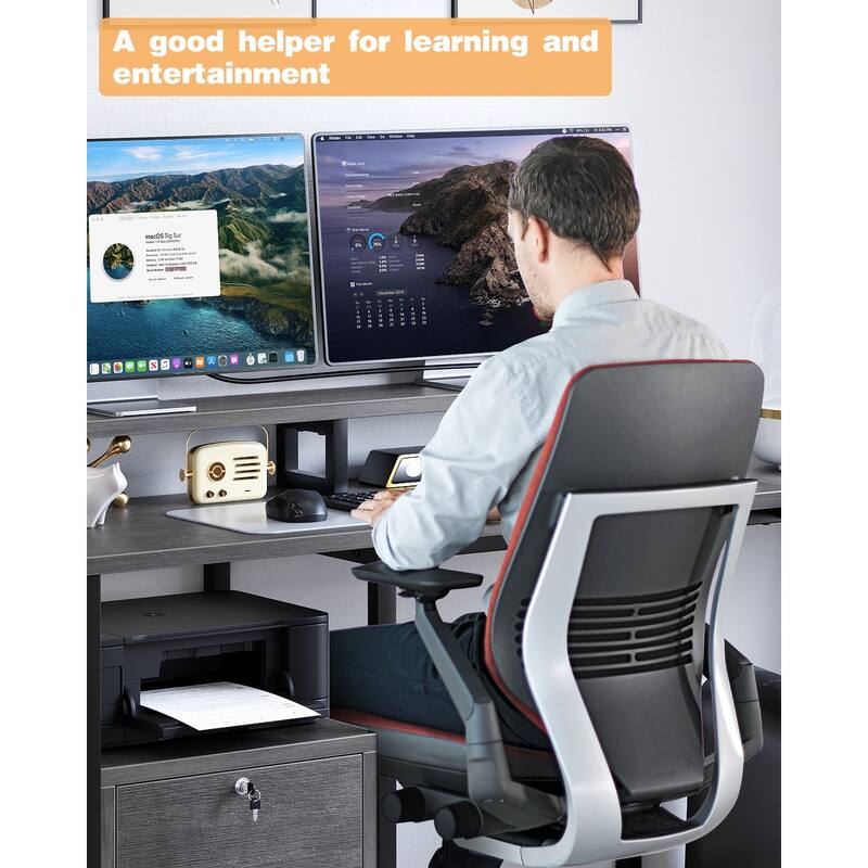 67" L Shaped Gaming Desk with Power Outlets and 2 Monitor Stands