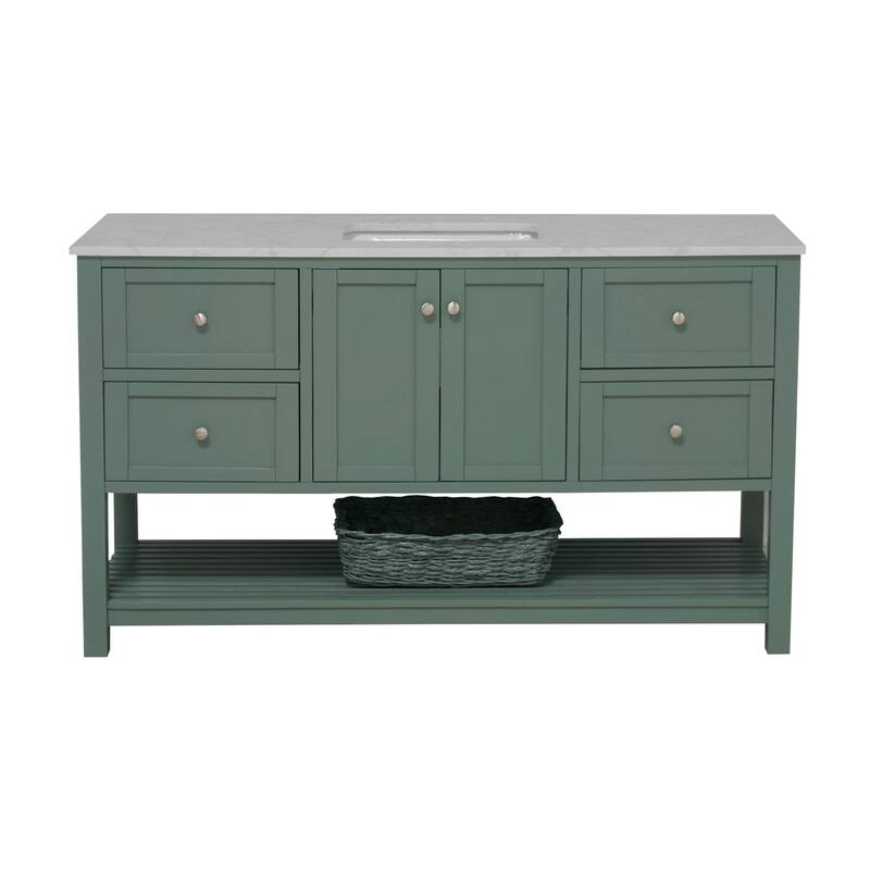 KitchenBathCollection Lakeshore 60" Single Bathroom Vanity with Engineered Carrara Top