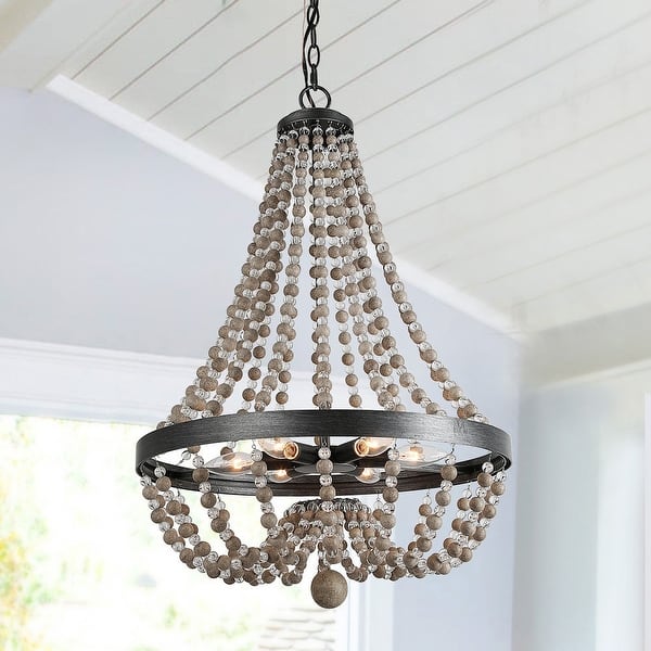 slide 2 of 10, The Gray Barn 6-Light Crystal Wood Beaded Coastal Pendant Lights - D20.1" x H88.3"