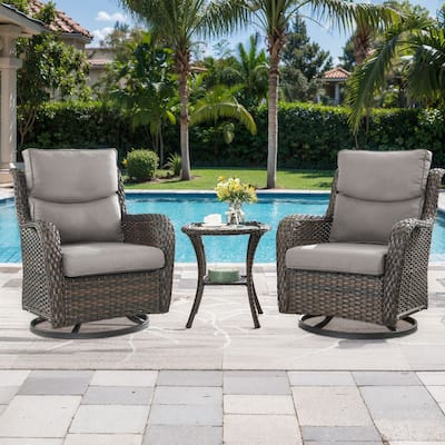 Outdoor Swivel Chair with Coffee Table- Grey cushion - Brown