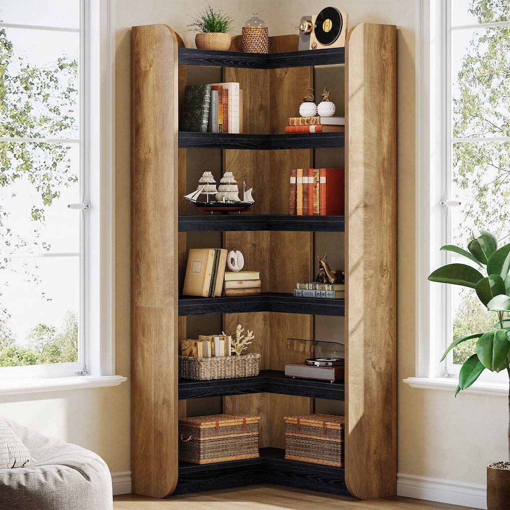 Corner Bookshelf, 6-Tier Bookcase with Storage for Home Office