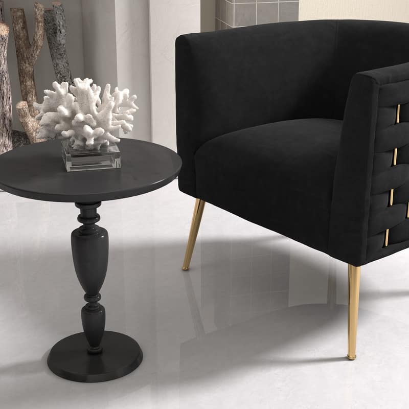 SEYNAR Mid-Century Modern Velvet Round Accent Chair for Living Room - Black