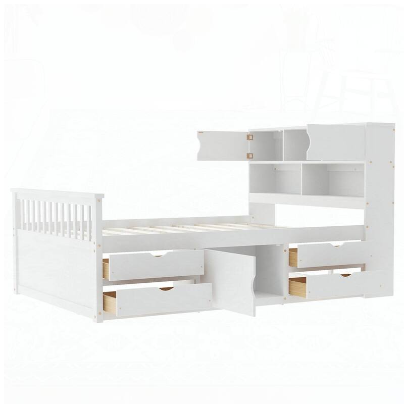 Captain Platform Bed Frame with Storage Bookcases and Shelves