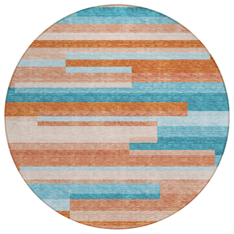 Machine Washable Indoor/ Outdoor Modern Stripes Chantille Rug