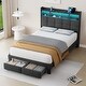 preview thumbnail 17 of 21, Full Size Upholstered Bed Frame with LED Lights and Charging Ports, Storage Headboard with Shelves