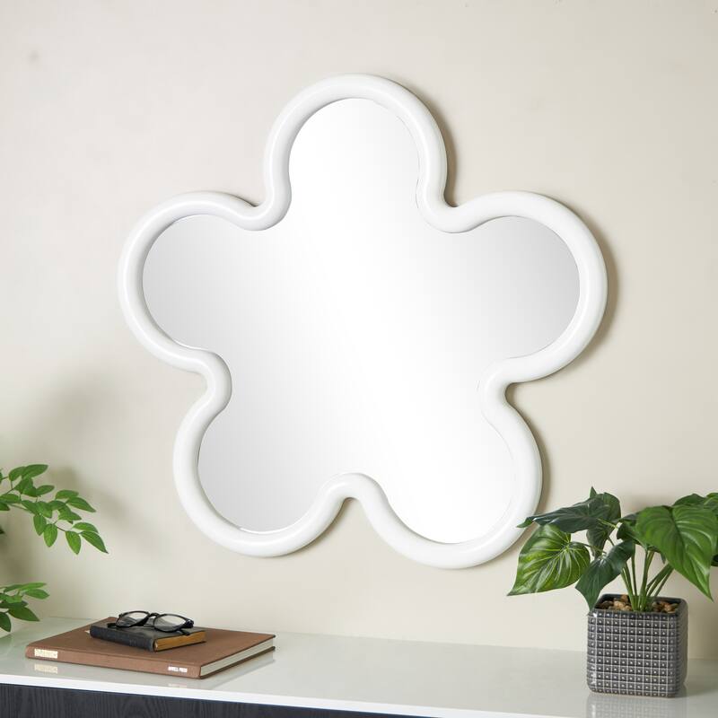 Black or White Wood Large Star Room Wall Mirror - White