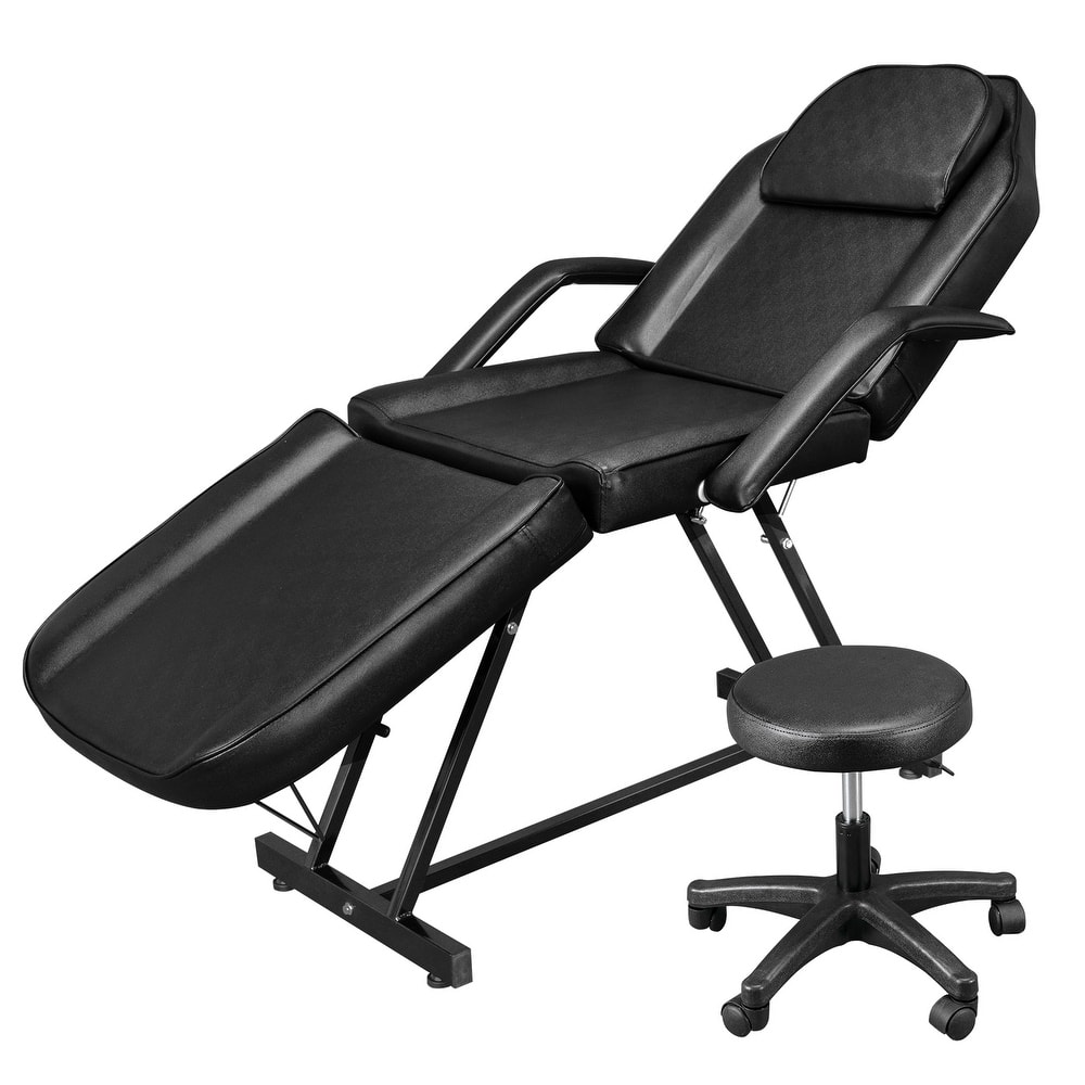 73" Adjustable Beauty Salon Spa Massage Bed Tattoo Chair with stool Black
