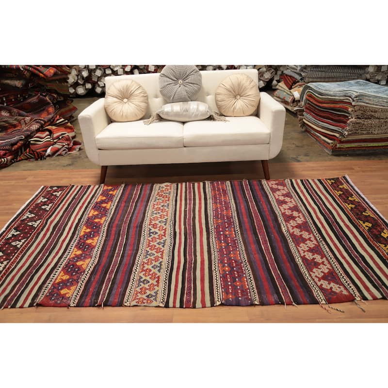 Hand Woven Oriental 100% Wool Carpet Southwestern Tribal Multi-Colored Kilim Area Rug - 8' 6'' X 4' 11''