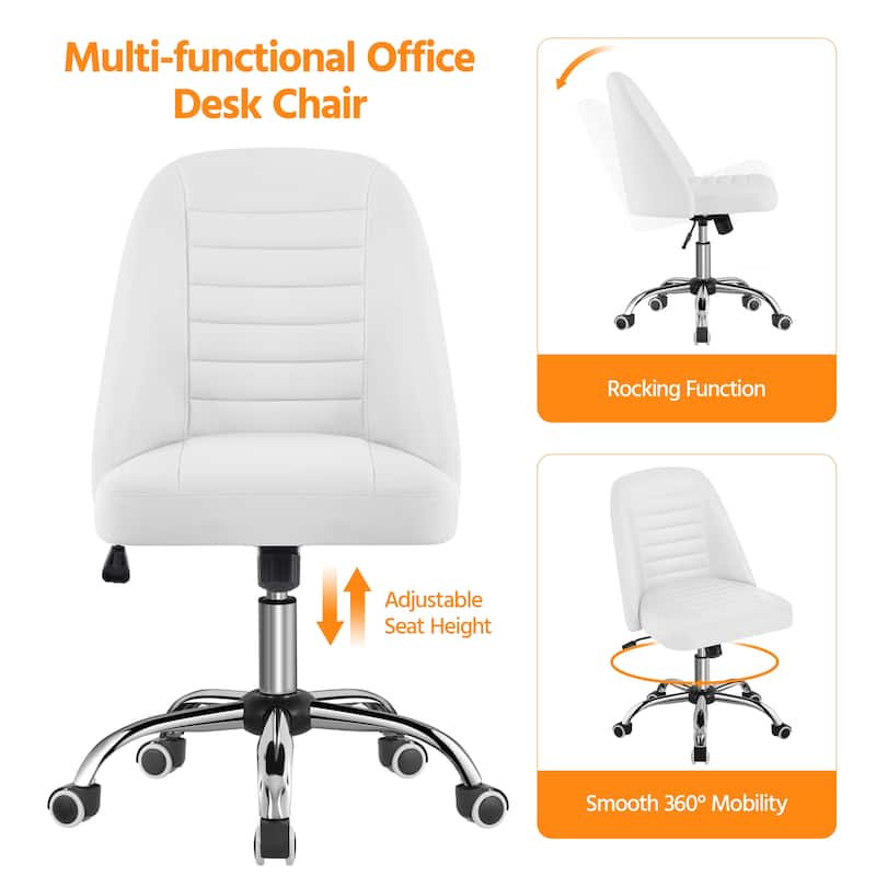 Yaheetech Faux Leather Mid Back Desk Chair Modern Tufted Armless Office Chair