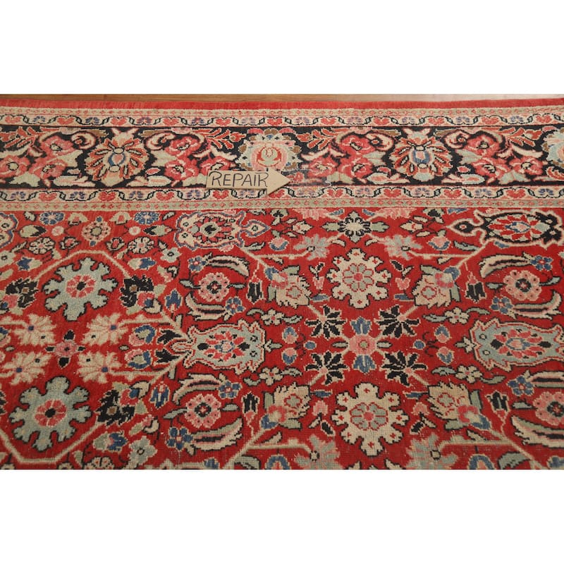 Hand Knotted Oriental 100% Wool Carpet Traditional All-Over Red Mahal Area Rug - 12' 8'' X 9' 6''