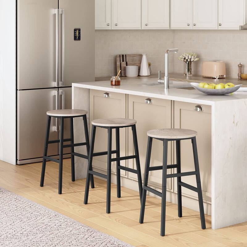 Bar Stools, Set of 2 Round Bar Chairs with Footrest, 24.4 Inch Kitchen Breakfast Bar Stools, Industrial Bar Stools