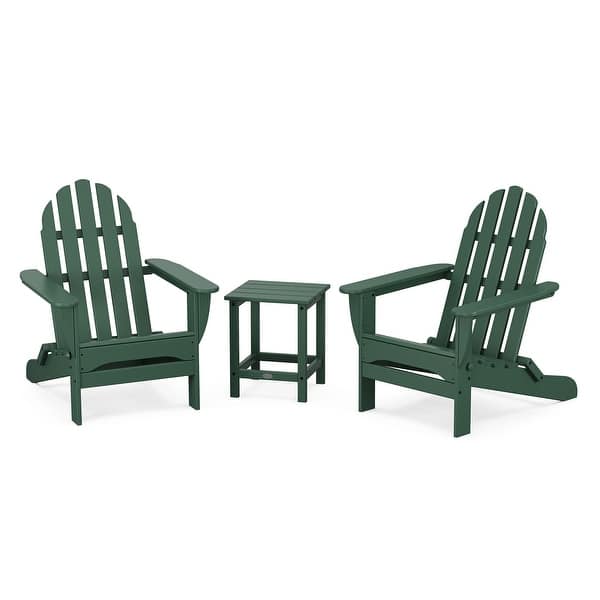 slide 2 of 6, POLYWOOD Classic Folding Adirondack 3-Piece Set with Long Island 18" Side Table Green
