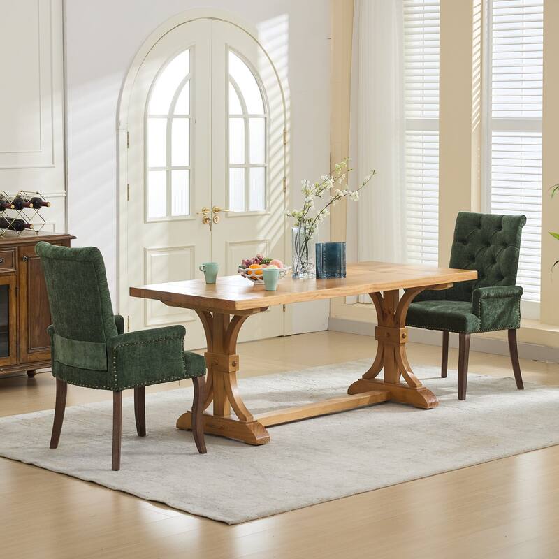 GDF Studio- Chenille Upholstered Dining Chair with Tufted Back & Curved Wood Legs, Single Pack