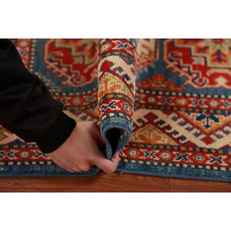 Blue Kazak Foyer Rug Hand-Knotted Traditional Wool Carpet - 2'8"x 4'1"