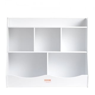 White Kid Toy Storage Cubby Organizer with Bookshelf and 5 Compartment Perfect for Nursery and Playroom - 35” × 16” × 30”