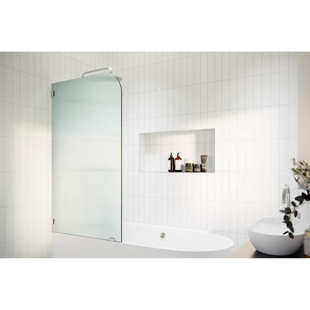 Aurora 58.25 in. x 30 in. Frameless Bath Shower Door - Single Fixed Panel Fluted Frosted Radius Left Hand