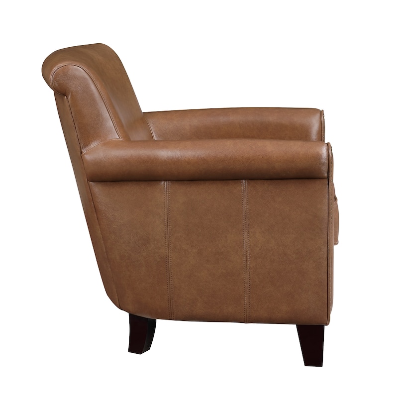 Tria Sofa Accent Chair, Brown Faux Leather, Nailhead Trim, 32 Inch