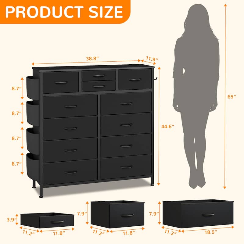 12 Drawer Dresser Fabric Tall Dressers for Bedroom Chest of Drawers