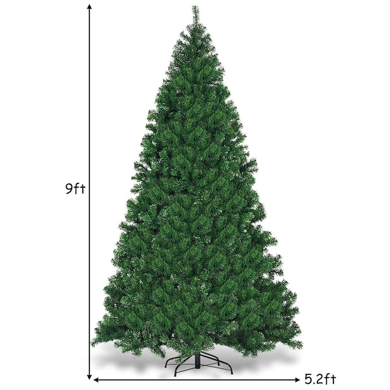 9ft Pre-Lit Christmas Tree with 700 LED Lights and 2028 PVC Tips Auto-Spread Hinged Design - 5.2'Dia x 9'H