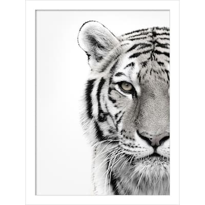 White Tiger by Design Fabrikken Wood Framed Wall Art Print - Svelte White