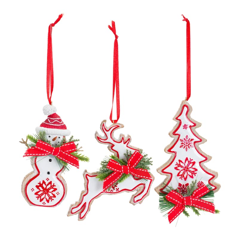 Snowman/Tree/Deer Ornament (Set of 6)