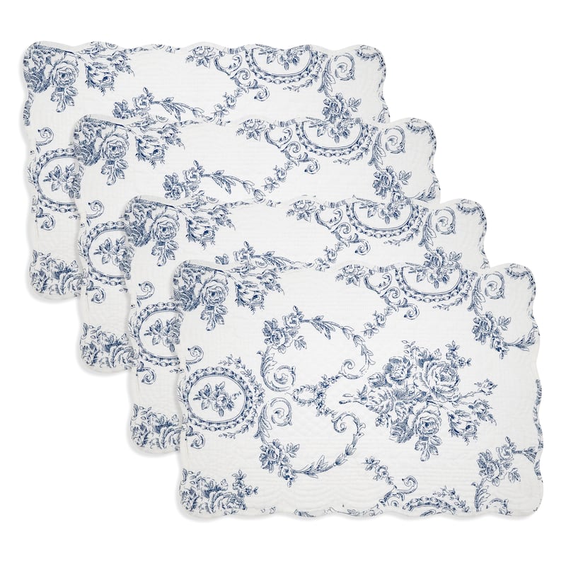 Quilted Toile Floral Placemat (Set of 4) - 14"x20"