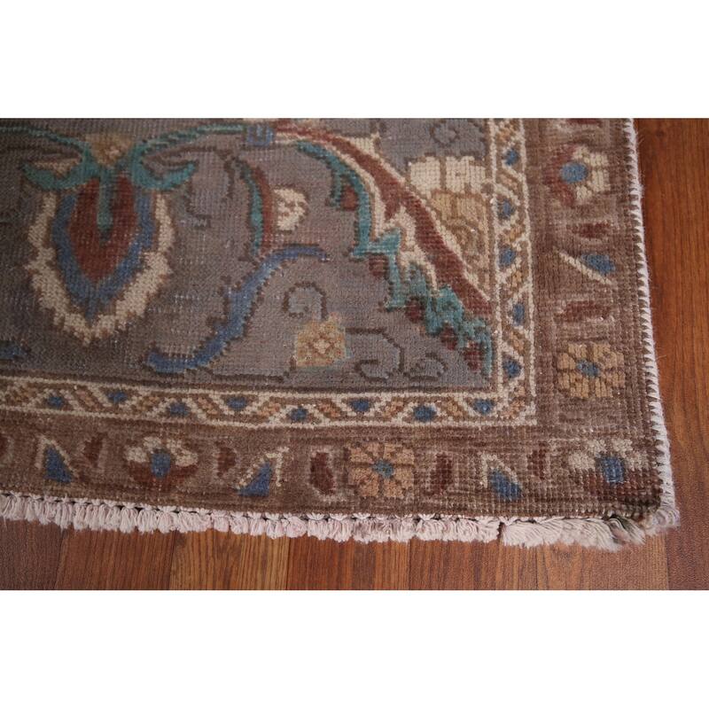 Gray Geometric Tabriz Persian Antique Area Rug Handmade Wool Carpet - 10'1" x 12'7"