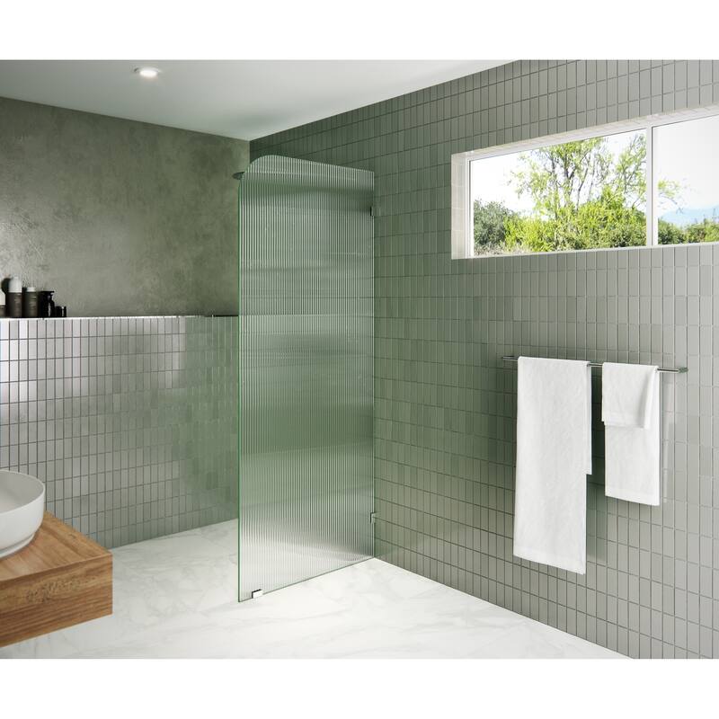 Glass Warehouse 36" x 78" Frameless Shower Door - Single Fixed Panel Fluted Frosted Radius