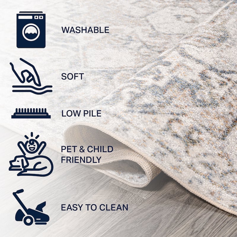 JONATHAn Y Keesha Distressed Medallion Low-Pile Machine-Washable Cream/Light Gray Area Rug