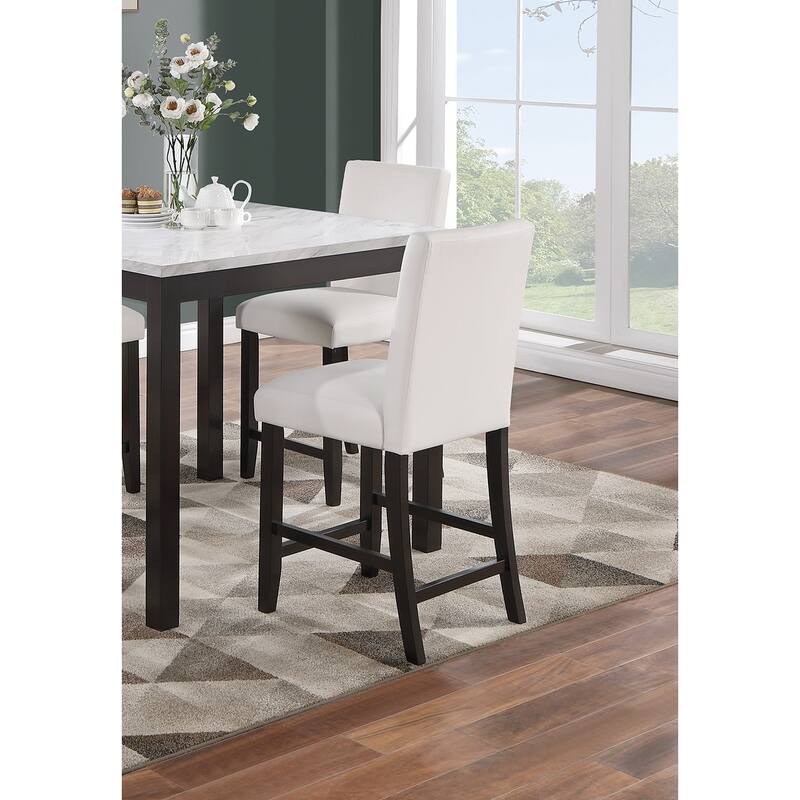 5 Pcs Counter Height Dining Set, Kitchen Dining Room Furniture Set with Faux Marble Square Table and Faux Leather Chairs