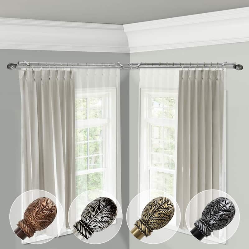 Corner Window Curtain Rod - Adjustable Double Rod Set - Satin Nickel Finish - 28 to 48 Inch Drapery Rod - M