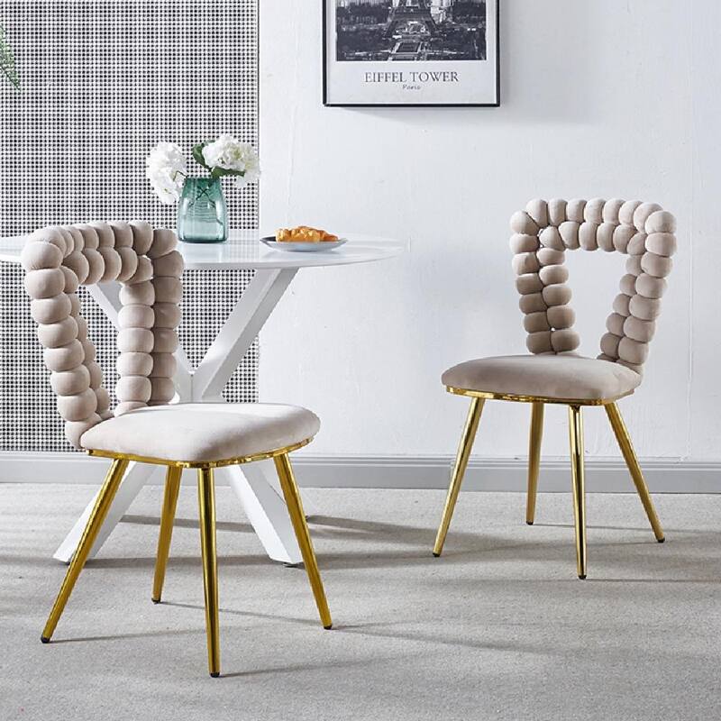 Modern Chair Set (2) with Golden Iron Tube Legs