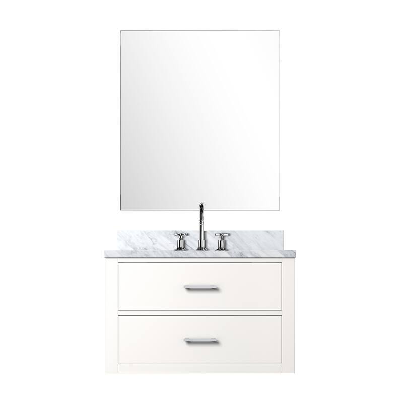 Castor Bath Vanity with Carrara Marble Top, Sink, Mirror and Faucet