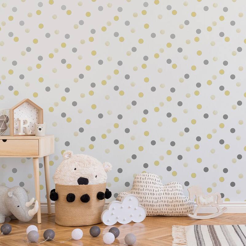 Dotty Polka Yellow and Silver Wallpaper