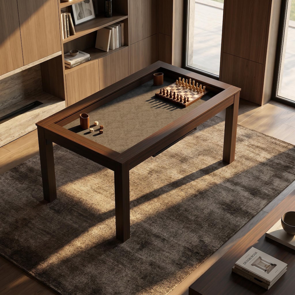 63" Convertible Board Game Table Multi-Purpose Dining & Work Table with Hidden Gaming Surface, Removable Top Panels