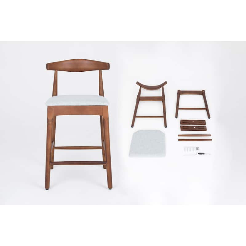 Mid-Century Modern Design Solid Wood 24" Counter Stools, Upholstered Counter Stools with Wood Legs