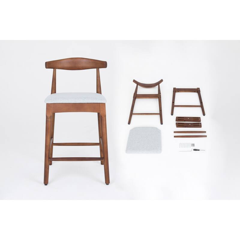 Mid-Century Modern Design Solid Wood 24" Counter Stools ,Upholstered Counter Stools with Wood Legs,Set of 2