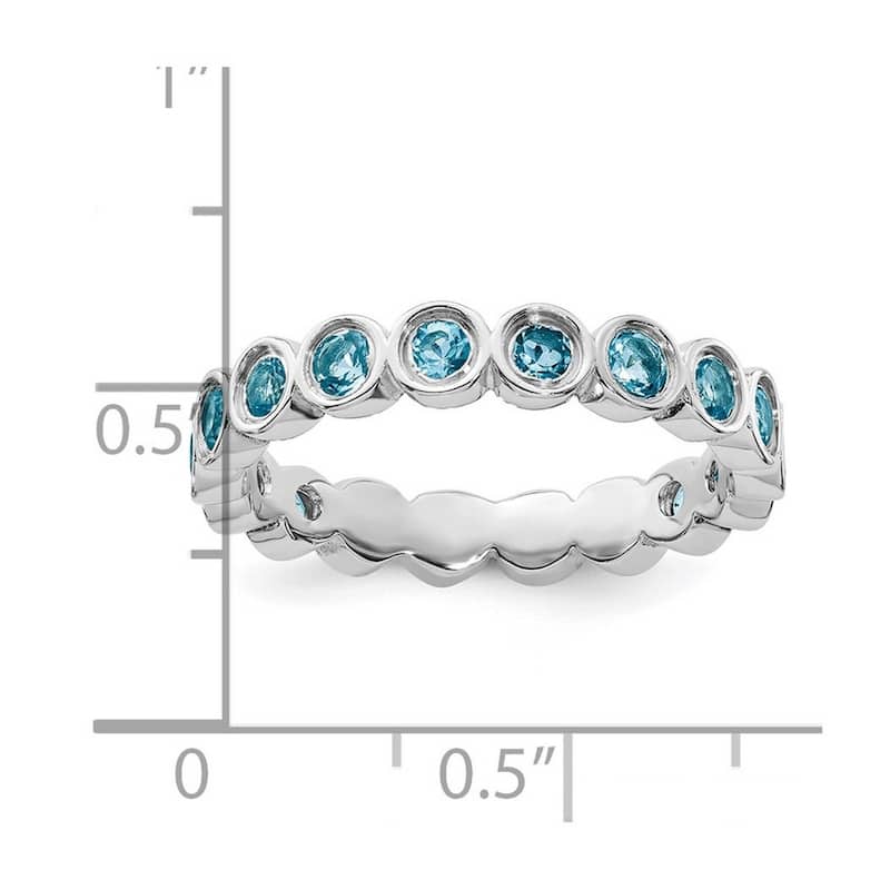 Curata 925 Sterling Silver Bezel Polished Patterned Stackable Expressions Blue Topaz Ring
