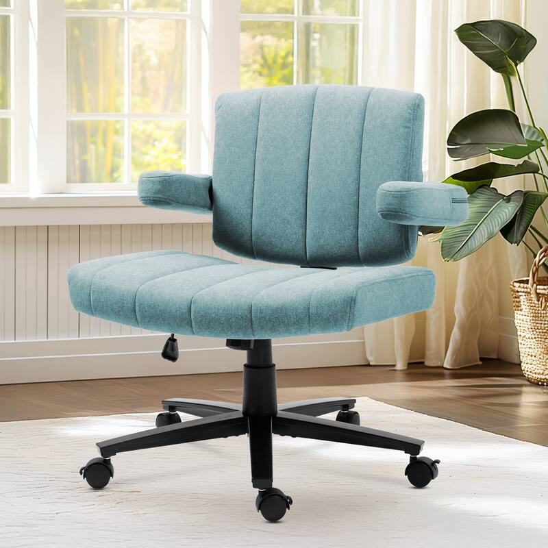 Fabric Criss Cross Swivel Office Chair, Computer Chair with Adjustable Height and Wide Seat, for Study Work Gaming, Blue - Blue