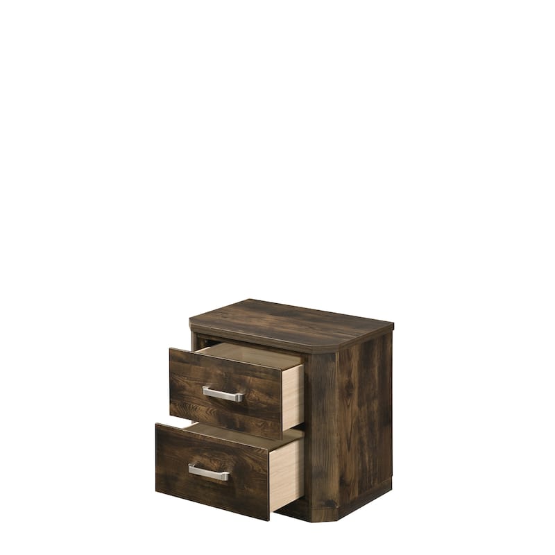 Wooden Nightstand in Rustic Walnut with English Dovetail Drawers, Undermount Metal Glide, and Safety Stop