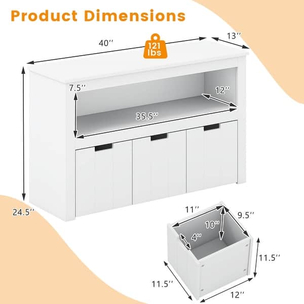 dimension image slide 1 of 3, Costway Storage Cabinet 3 Drawer Chest w/Wheels Large Storage Cube - See Details